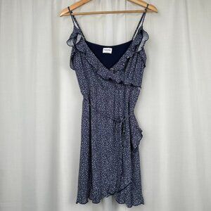 Sunday Best Faux Wrap Countress Dress Large Ditsy Floral Print Ruffle Waist Tie